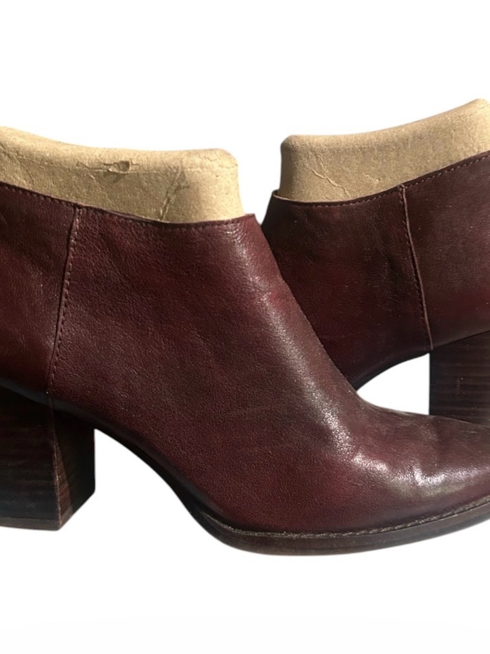 Lucky Brand Women's Burgundy Leather Ankle Booties with Block Heel